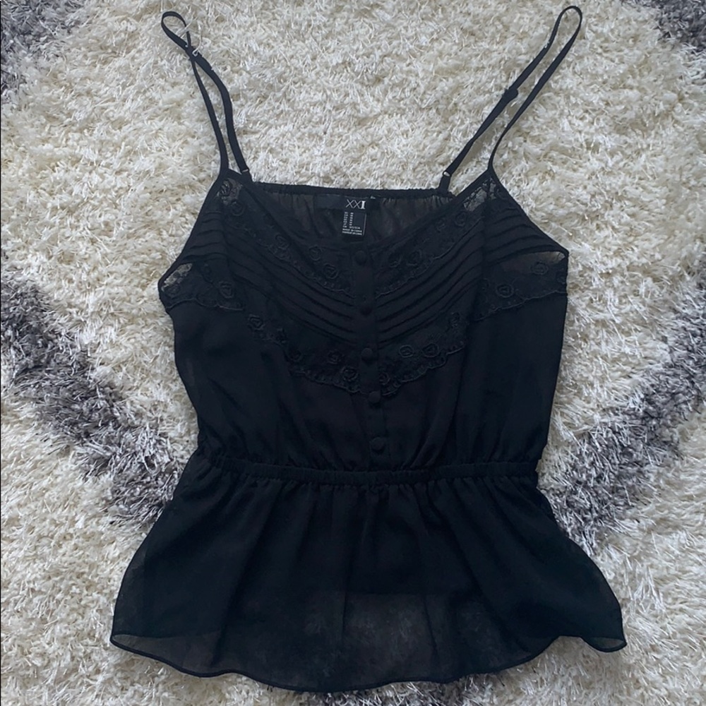 Sheer Black H&M Lace Detail Tank Top